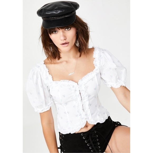 For Love & Lemons Delilah Ruffle Puff Sleeve Top - Picture 9 of 10